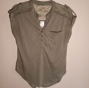 No Boundaries Olive Green Lace Detail Blouse